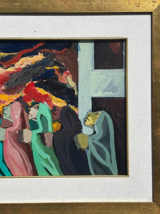 Ölgemälde auf Holzplatte „Die Prozession“ von Saverio Terruso, 1970er Jahre – Gemälde & Zeichnungen (photo 3 of 10)
