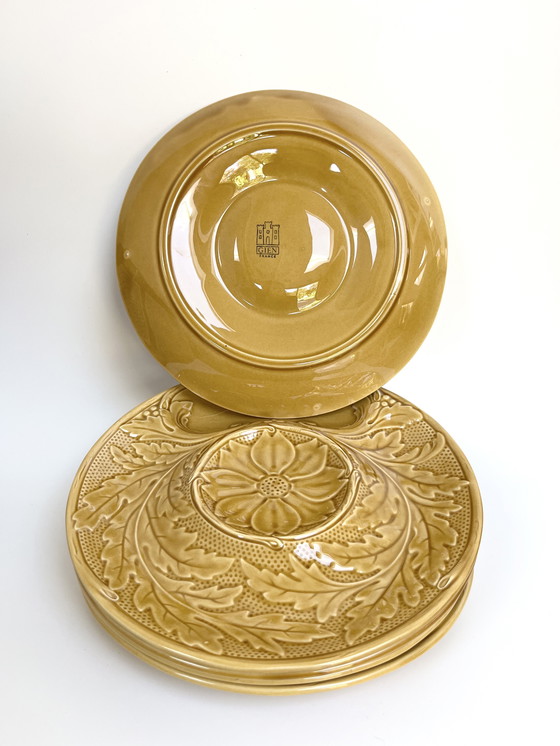 Image 1 of Set aus 5 Gien Artischockentellern – Gelbgold – Frankreich, 1960er–70er Jahre