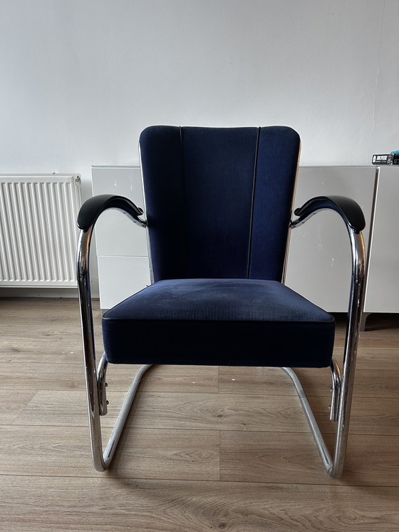 Image 1 of Gispen Fauteuil 412 blauer Stoff