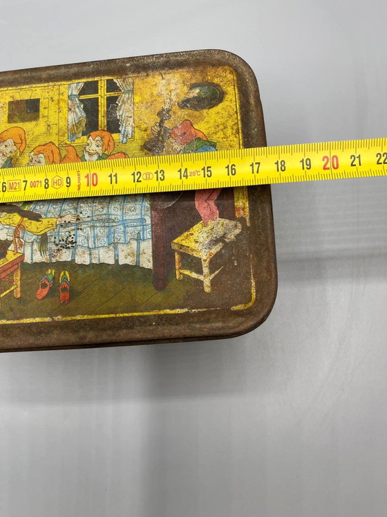 Lithographed Tin Biscuit Box – Snow White and the Seven Dwarfs – Damoiseau – – Decorative Objects, Metal (photo 9 of 10)