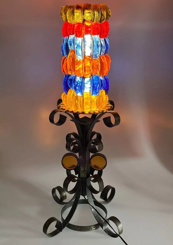 Image 1 of 60er 70er Jahre Brutalistische Stehlampe Eisen & Glas Stehleuchte Mid Century