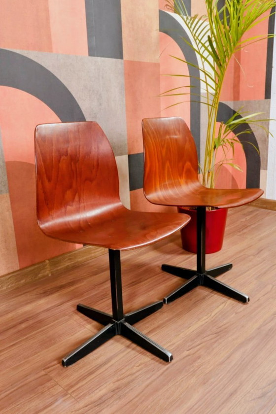 Image 1 of Pair of children's chairs made of plywood, vintage style, metal legs, 1970s