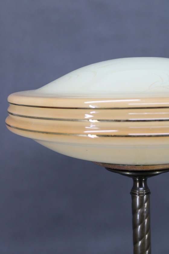 Image 1 of 1940S Restored Brass Floor Lamp With  Glass Shade