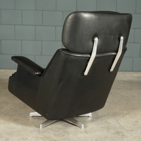 Image 1 of Poltrona girevole vintage in pelle nera, anni '70