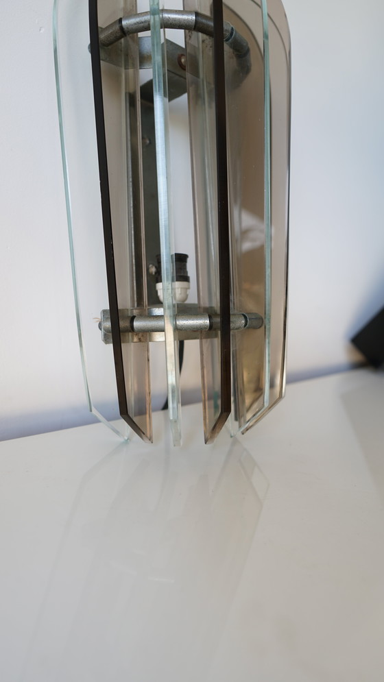 Image 1 of VECA Italian Wall Sconce for Fontana Arte - Chromed Steel and Crystal Glass - 1960s