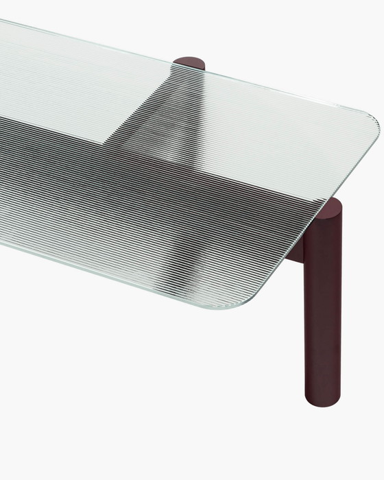 Image 1 of KOB Table Noo.ma, Wine Red, Ribbed Glass, Wooden Base