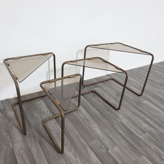 Image 1 of Set of 4 Modular Metal and Glass Coffee Tables, 1960s Modern Design