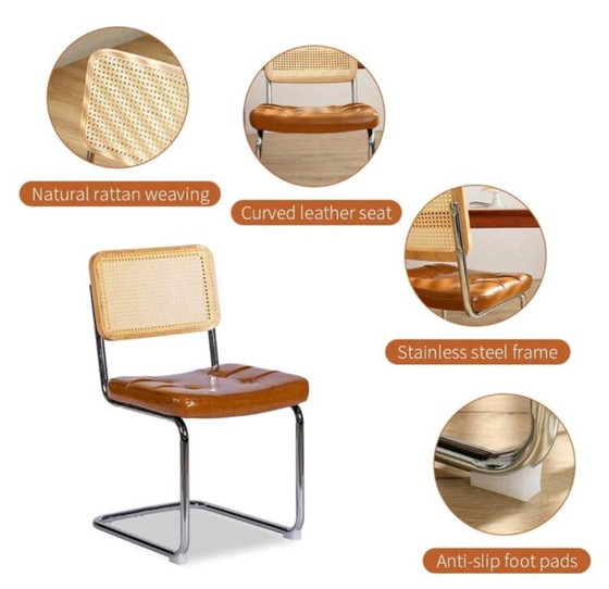 Set van 2 nieuwe Webing Eetkamerstoelen, Kunstleer, Rotanhout, Metalen poten – Rattan (photo 11 of 11)