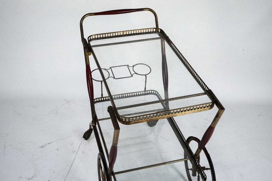 Image 1 of Mid-Century Italian Brass and Glass Bar Cart by Cesare Lacca. Italy 1950s