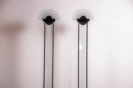 Image 1 of Set of Memphis style frosted glass floor lamps. Circa 1980