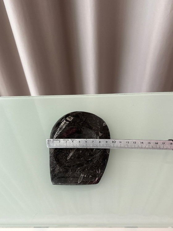 Vintage Black Orthoceras Fossil Stone Dish, Polished Natural Stone, Bowls, Marble (photo 5 of 7)