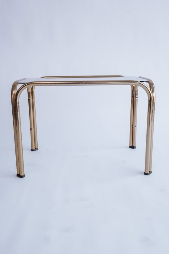 Image 1 of Vintage brass glass side table