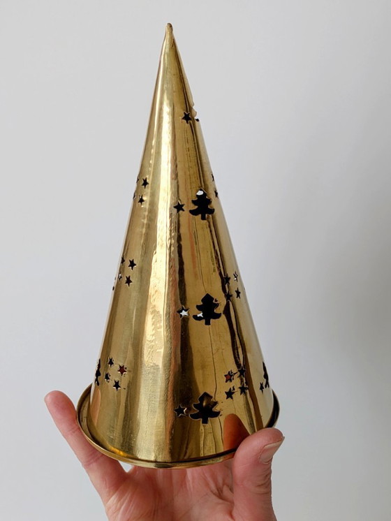 Image 1 of 4 faroles de latón para velas de árbol de Navidad | Decoración navideña de mediados de siglo