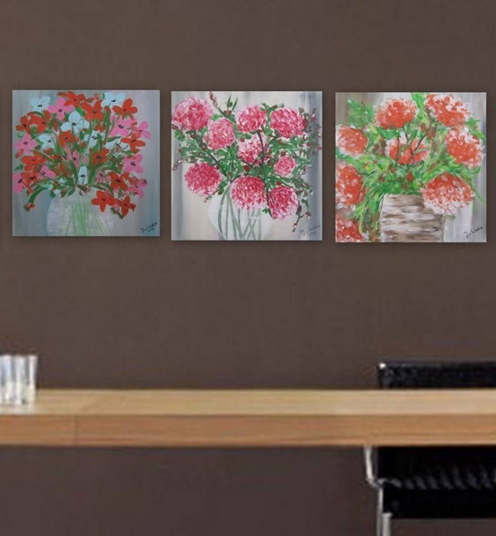 Image 1 of 3 flower paintings