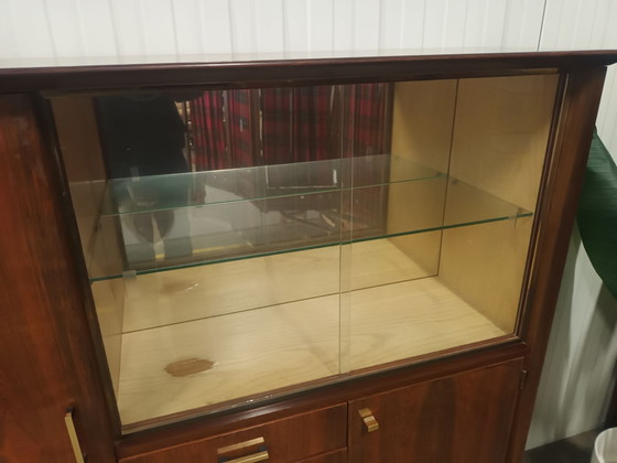 60er Jahre Highboard mit Vitrine, Holz, Glas, Braun (Foto 13 von 13)