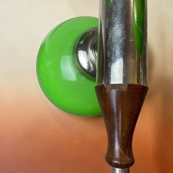 Image 1 of Portuguese Mid Century Modern Space Age chandelier clustered hanging lamp with 3 green globes, 1960s