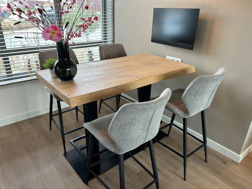 Table de bar (table haute) en bois 140x80x94 avec 4 tabourets