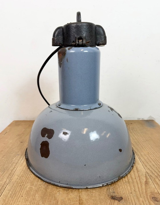 Image 1 of Industrial Grey Enamel Bauhaus Pendant Lamp, 1930s