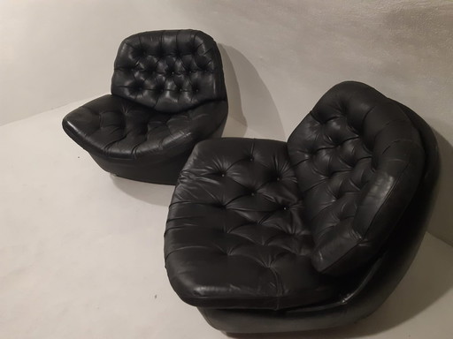 2 fauteuils lounge design en cuir
