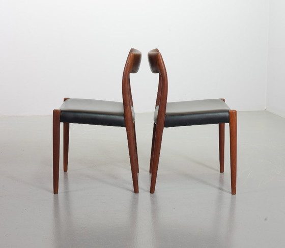 Image 1 of Mid-Century Scandinavian Niels Otto Moller Teak Wooden Dining Chairs with Black Leather Upholstery, Model 77. Set of 4.
