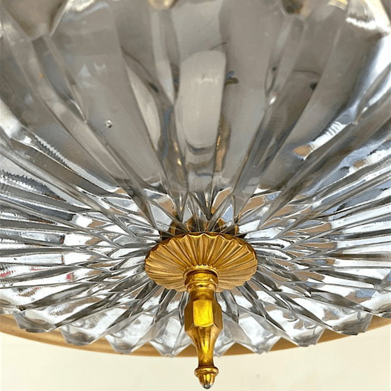 Mid Century Modern Retractable Metal And Pressed Glass Pull Down Pendant Lamp, 1960s-70s (photo 11 of 15)