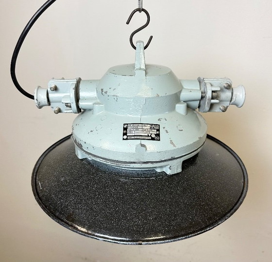 Image 1 of Grey Cast Aluminium Explosion Proof Lamp with Enameled Shade, 1970s