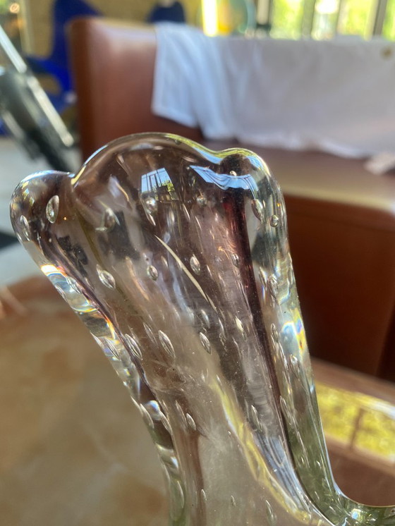 Image 1 of Vaso in vetro di Murano a bolle Trasparente con riflessi viola su entrambi i colli 1978