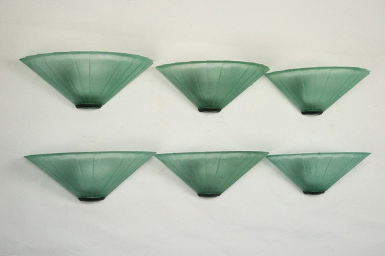 Image 1 of Set of six De Majo sconces in thick green murano glass. Italy 1980s