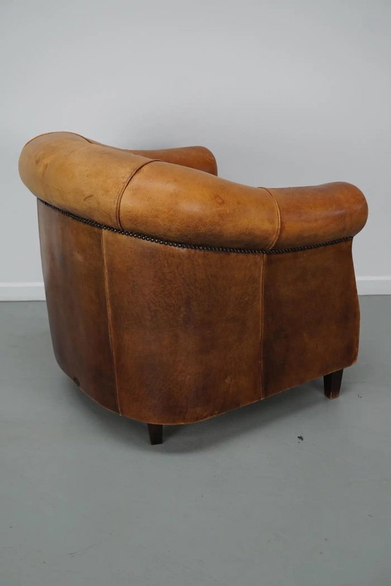 Image 1 of Vintage Nederlandse clubfauteuil in cognackleurig leer