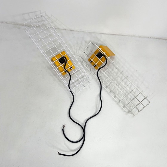 Image 1 of Pair of Yellow Wall Lamps on Grid from Seccose, 1980s