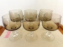 8x Vintage Smoked Glass Wine Glasses 70s Crystal