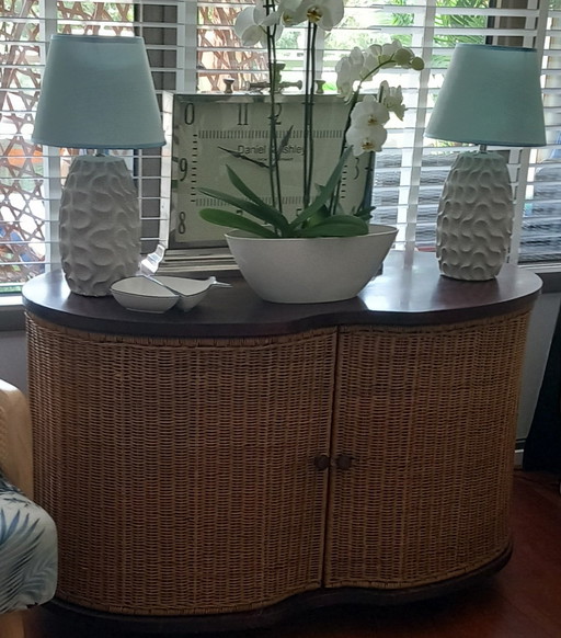 Vintage kidney-shaped cabinet, rattan doors