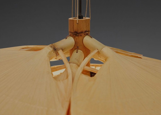 Image 1 of Raro lampadario Uchiwa Hana di Ingo Maurer - Carta giapponese e bambù, anni '70