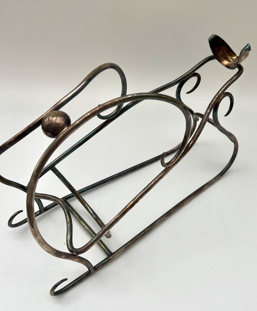 Portabottiglie/cestino per bottiglie di vino vintage a forma di slitta – metallo argentato – fatto a mano