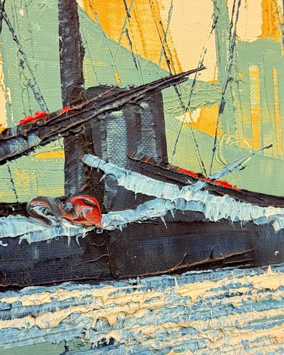 Image 1 of Modern abstract schilderij van een zeilboot