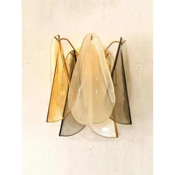 Image 1 of Contemporary Modern Multicolor Amber "Rondini" Murano Wall Sconces- Set of Two