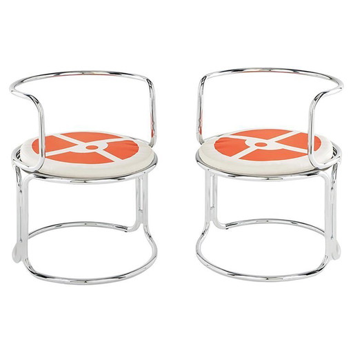 Gae Aulenti, pair of chrome steel armchairs