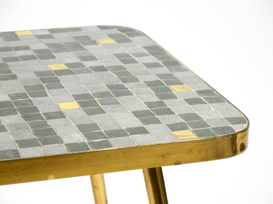 Image 1 of Beautiful Mid-Century Modern Brass Side Table With Mosaic Surface by Münchener Zierspiegel
