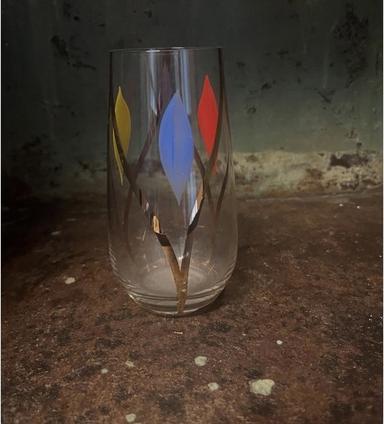 Image 1 of Hand-painted jug and 8 glasses from the 1950s