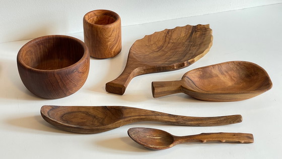 Image 1 of Lot Coupelles en Bois Tourné et Sculpté Vintage
