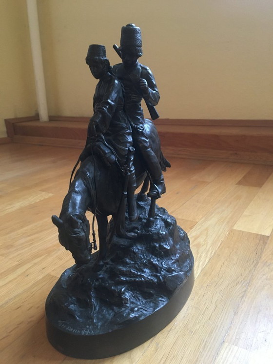Image 1 of "Das Kosakenpaar" von Albert Moritz Wolff (Bronzefigur, signiert)