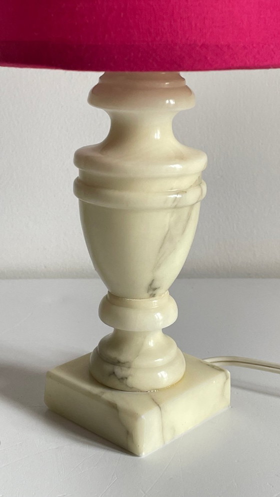 Image 1 of Vintage Marble and Fuchsia Fabric Lamp