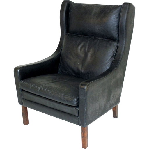 Poltrona vintage in pelle e palissandro, Danimarca, 1960