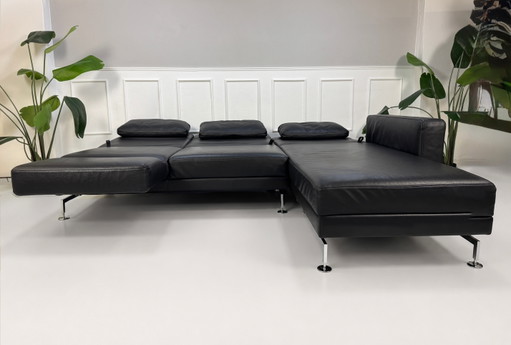 Brühl Moule Ecksofa Canapé en cuir noir avec roulettes