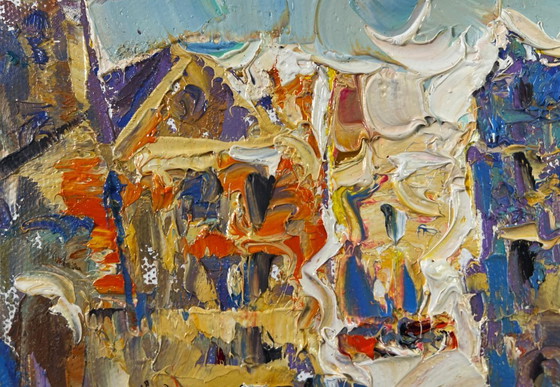 Image 1 of Original Oil Painting Day Street Landscape Twilight Over the City