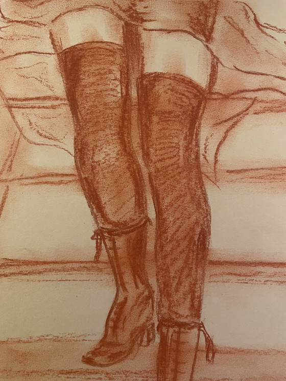 Image 1 of Ritratto femminile firmato su lavagna "Cabaret"