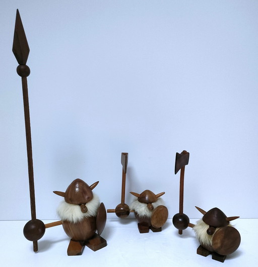 Three Wooden Vikings Scandinavian Design 70's