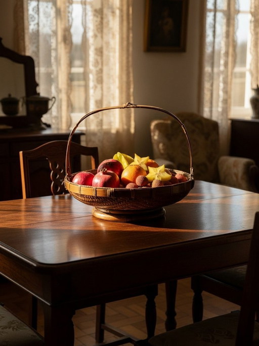 Large vintage Asian bamboo offering basket, 1920–1950