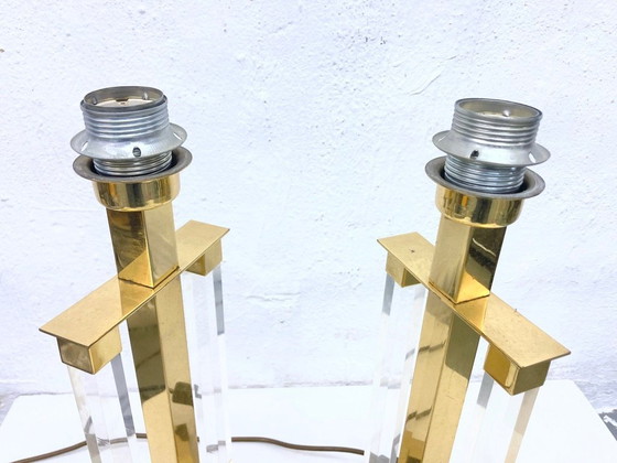 Image 1 of 2 brass and acrylic table lamps from the 1970s Hollywood Regency design