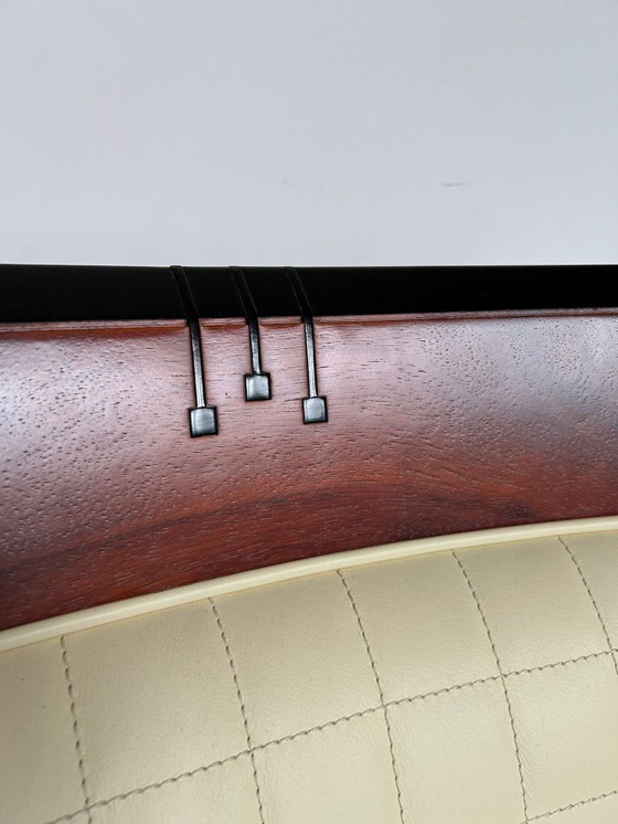 Image 1 of 2x Luxury Art Deco Schuitema design armchair Charles with cream leather from the Decoforma series with decorative stitching